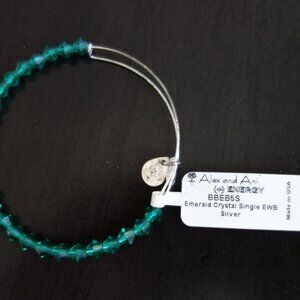 Alex and Ani BBEB5S Stratchable Bracelet with Green Beads Made in USA with Charm